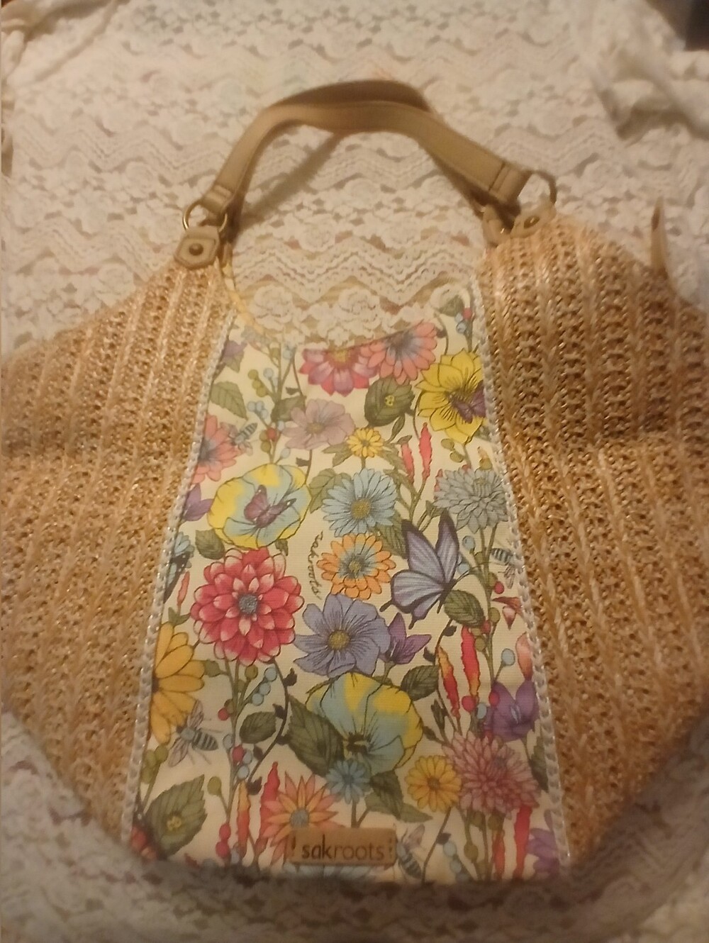 NWOT Sakroots Multi Floral Straw-Panel Shoulder Tote